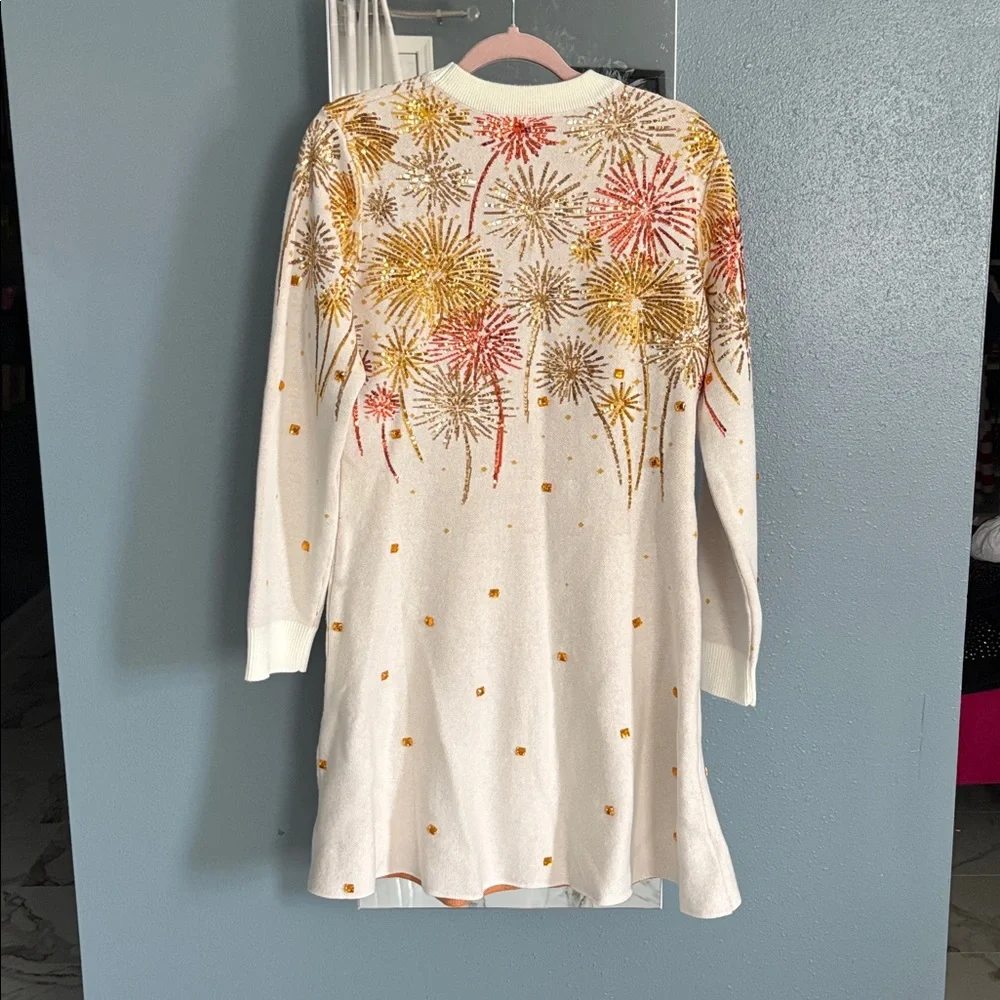 QUEEN OF SPARKLES Cream Sweater with Pink Tag and Orange Knit Detail - Picture 4 of 4